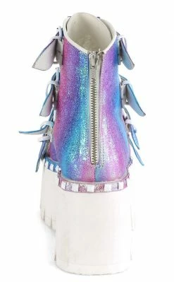 Demonia Shoes ASHES-70 Purple Iridescent Chunky Ankle Boots