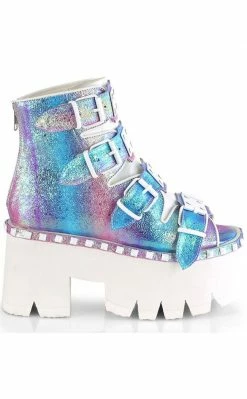 Demonia Shoes ASHES-70 Purple Iridescent Chunky Ankle Boots