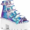 Demonia Shoes ASHES-70 Purple Iridescent Chunky Ankle Boots