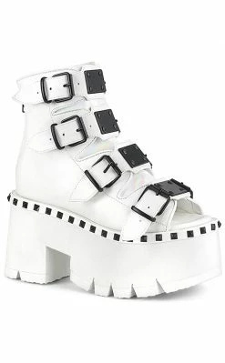 Demonia ASHES-70 White Chunky Ankle Boots Shoes