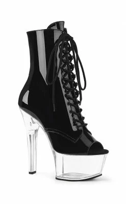 Pleaser ASPIRE-1021 Black Patent & Clear Ankle Boots