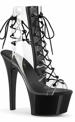 Pleaser ASPIRE-600-30 Clear & Black Ankle Boots