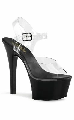 Pleaser Pole Shoes ASPIRE-608 Clr/Blk Heels