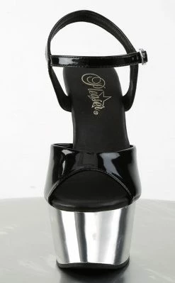 Pleaser ASPIRE-609 Blk Pat/Slv Chrome Heels Pole Shoes