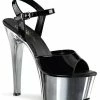 Pleaser ASPIRE-609 Blk Pat/Slv Chrome Heels Pole Shoes