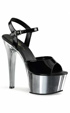 Pleaser ASPIRE-609 Blk Pat/Slv Chrome Heels Pole Shoes