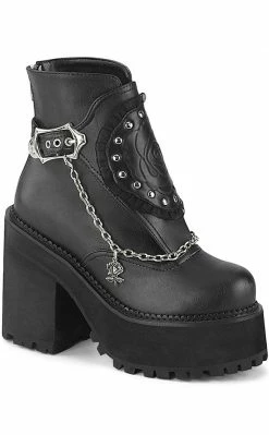 Demonia Shoes ASSAULT-55 Black Ankle Boots