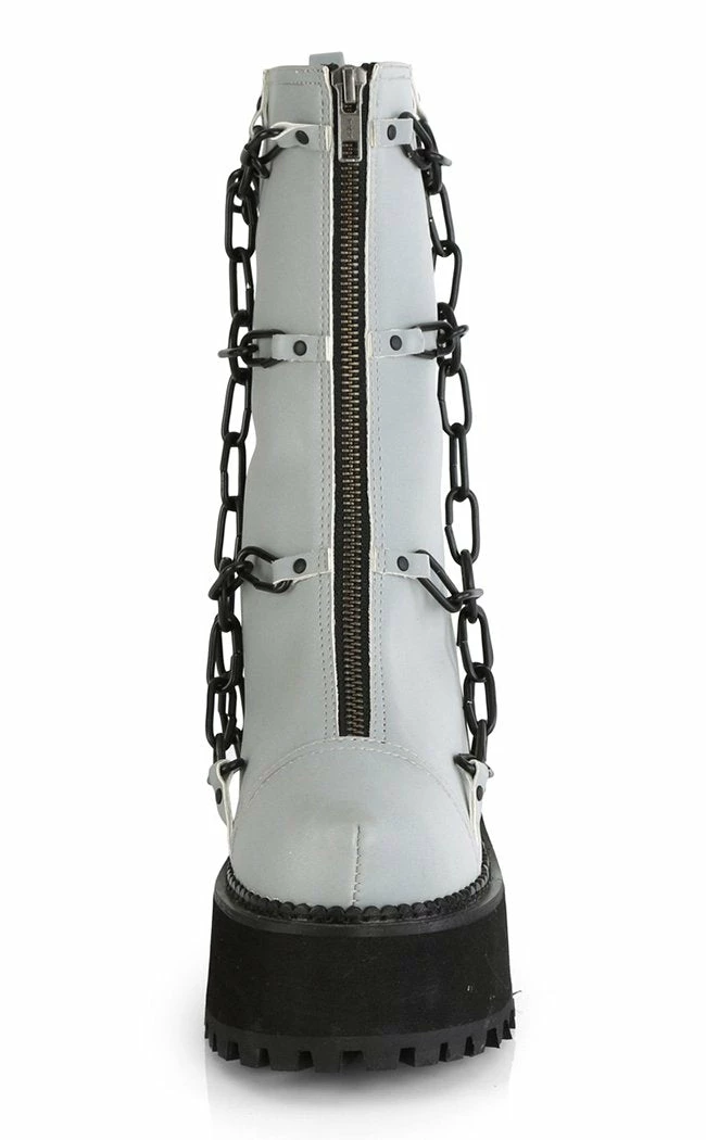 Demonia ASSAULT-66 Grey Reflective Chain Boots Shoes 4 Demonia ASSAULT-66 Grey Reflective Chain Boots Shoes