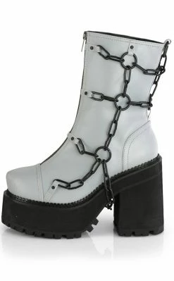 Demonia ASSAULT-66 Grey Reflective Chain Boots Shoes 9 Demonia ASSAULT-66 Grey Reflective Chain Boots Shoes