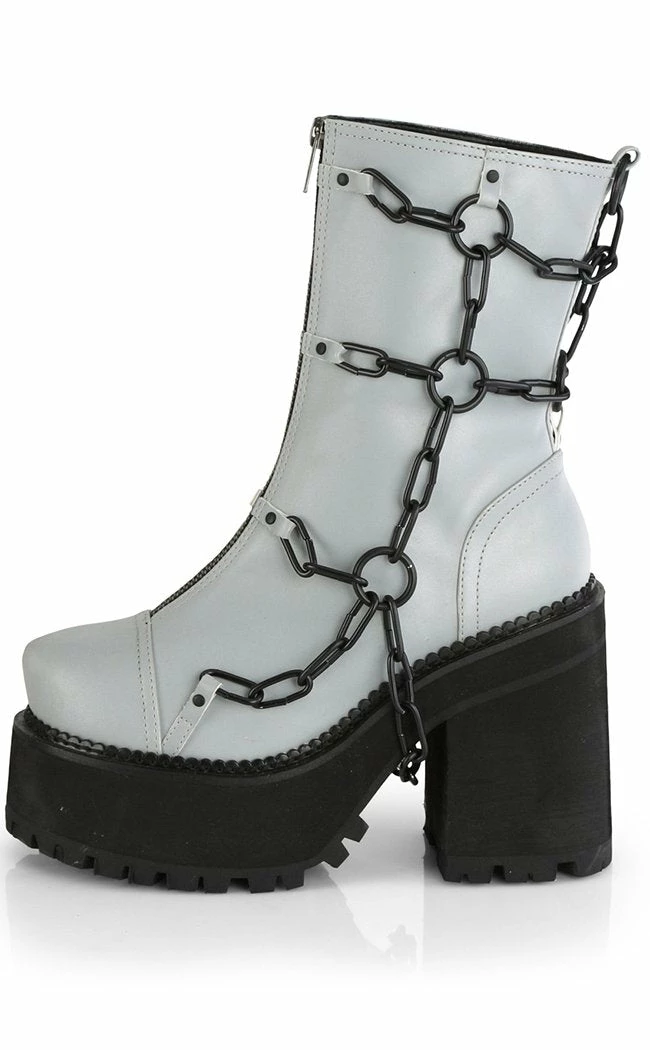 Demonia ASSAULT-66 Grey Reflective Chain Boots Shoes 5 Demonia ASSAULT-66 Grey Reflective Chain Boots Shoes