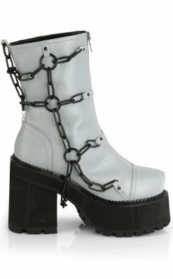 Demonia ASSAULT-66 Grey Reflective Chain Boots Shoes 11 Demonia ASSAULT-66 Grey Reflective Chain Boots Shoes