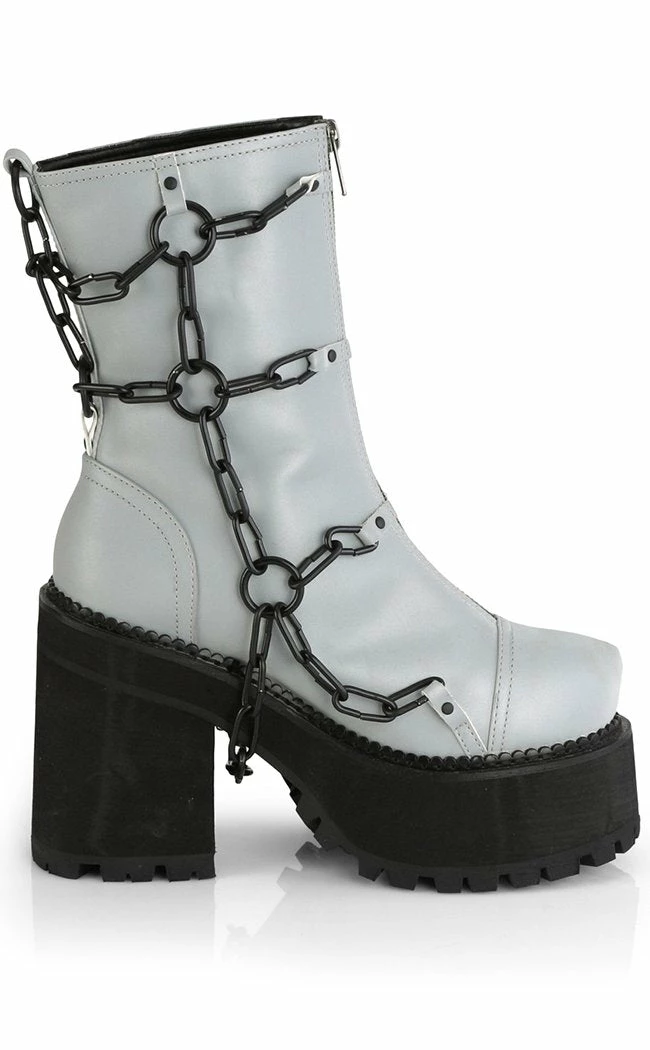 Demonia ASSAULT-66 Grey Reflective Chain Boots Shoes 7 Demonia ASSAULT-66 Grey Reflective Chain Boots Shoes