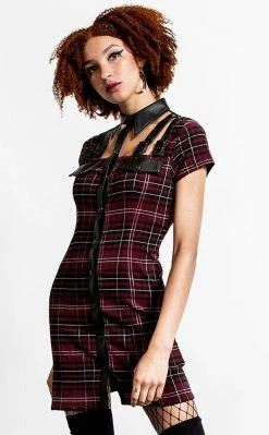 Killstar Clothing All Attitude Cut Out Dress | Blood Tartan