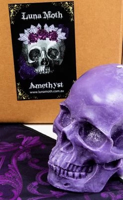 Luna Moth Anatomical Skull Candle | Amethyst