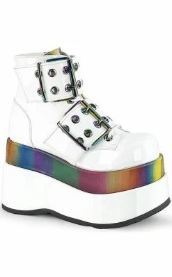 Demonia BEAR-104 White Patent Rainbow Platform Boots