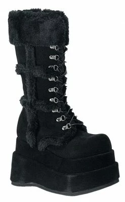 Demonia BEAR-202 Black Suede Knee-High Boots Shoes