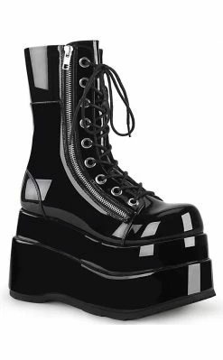 Demonia BEAR-265 Black Patent Platform Boots Shoes