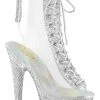 Pleaser BEJEWELED-1016-2-7 Clear/Silver Rhinestone Ankle Boots Pole Shoes