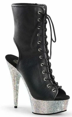 Pleaser BEJEWELED-1016-6 Black Matte/Silver Rhinestone Boots Pole Shoes