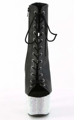 Pleaser Pole Shoes BEJEWELED-1016-7 Black Matte/Silver Rhinestone Boots