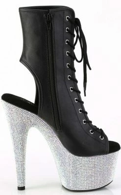 Pleaser Pole Shoes BEJEWELED-1016-7 Black Matte/Silver Rhinestone Boots