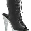 Pleaser Pole Shoes BEJEWELED-1016-7 Black Matte/Silver Rhinestone Boots