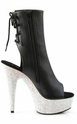 Pleaser BEJEWELED-1018DM-6 Black Faux Leather Ankle Boots Pole Shoes