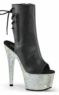 Pleaser BEJEWELED-1018DM-7 Black Faux Leather Ankle Boots