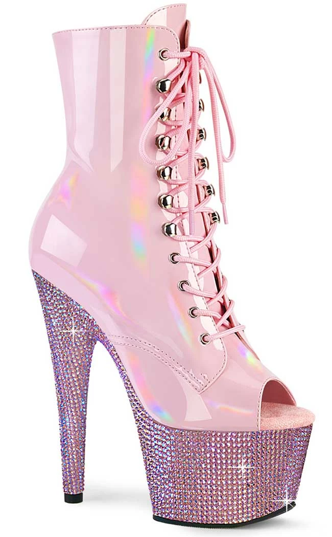 Pleaser BEJEWELED-1021-7 Baby Pink Holo Patent Rhinestone Boots Pole Shoes 3 Pleaser BEJEWELED-1021-7 Baby Pink Holo Patent Rhinestone Boots Pole Shoes