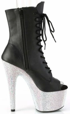Pleaser BEJEWELED-1021-7 Black Matte/Silver Rhinestone Boots Pole Shoes