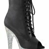 Pleaser BEJEWELED-1021-7 Black Matte/Silver Rhinestone Boots Pole Shoes