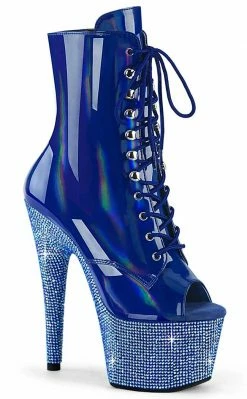 Pleaser Pole Shoes BEJEWELED-1021-7 Blue Holo Patent Rhinestone Boots