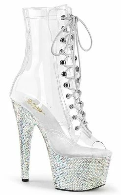 Pleaser BEJEWELED-1021-7 Clear Holo/Silver Rhinestone Boots Pole Shoes
