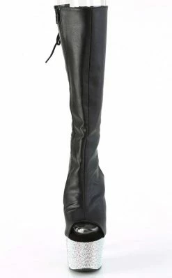 Pleaser BEJEWELED-2018-7 Black Matte/Silver Rhinestone Knee Boots Pole Shoes