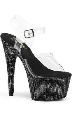 Pleaser BEJEWELED-708DM Black Rhinestone Heels Pole Shoes