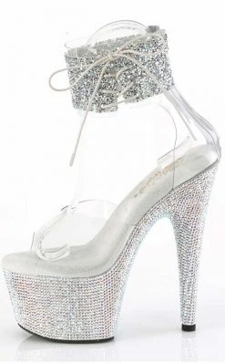 Pleaser BEJEWELED-724RS-02 Clear/Silver Rhinestone Cuff Heels