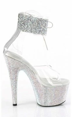 Pleaser BEJEWELED-724RS-02 Clear/Silver Rhinestone Cuff Heels