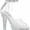 Pleaser BEJEWELED-724RS-02 Clear/Silver Rhinestone Cuff Heels