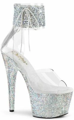 Pleaser BEJEWELED-724RS-02 Clear/Silver Rhinestone Cuff Heels