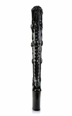 Pleaser BEYOND-3028 Black Stretch Patent Thigh High Boots Pole Shoes