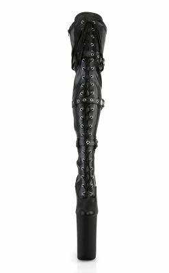 Pleaser BEYOND-3028 Blk Stretch Pu/Blk Matte Thigh High Boots Pole Shoes