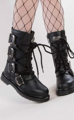 Demonia BOLT-265 Black Lace Up Buckle Boots Shoes