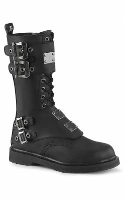 Demonia Shoes BOLT-345 Black Lace Up Mid Calf Boots