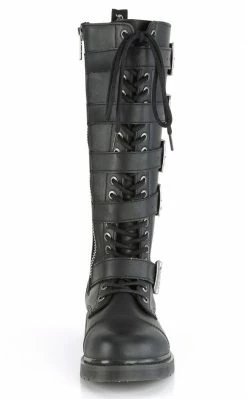 Demonia Shoes BOLT-425 Black Knee High Buckle Boots