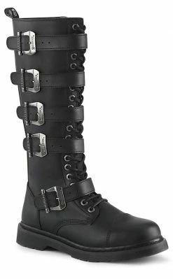 Demonia Shoes BOLT-425 Black Knee High Buckle Boots