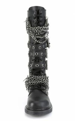 Demonia Shoes BOLT-450 Black Knee High Buckle Boots