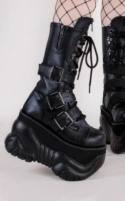 Demonia BOXER-230 Black Buckle Boots Shoes
