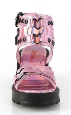 Demonia Shoes BRATTY-07 Pink Holo Chunky Heel Sandals