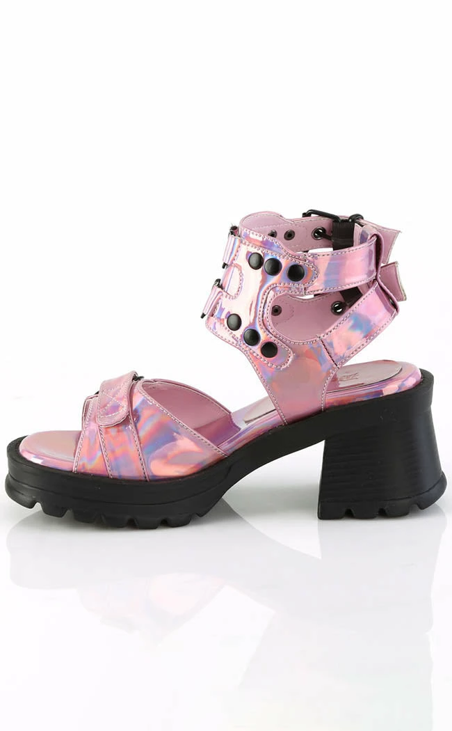 Demonia Shoes BRATTY-07 Pink Holo Chunky Heel Sandals 5 Demonia Shoes BRATTY-07 Pink Holo Chunky Heel Sandals
