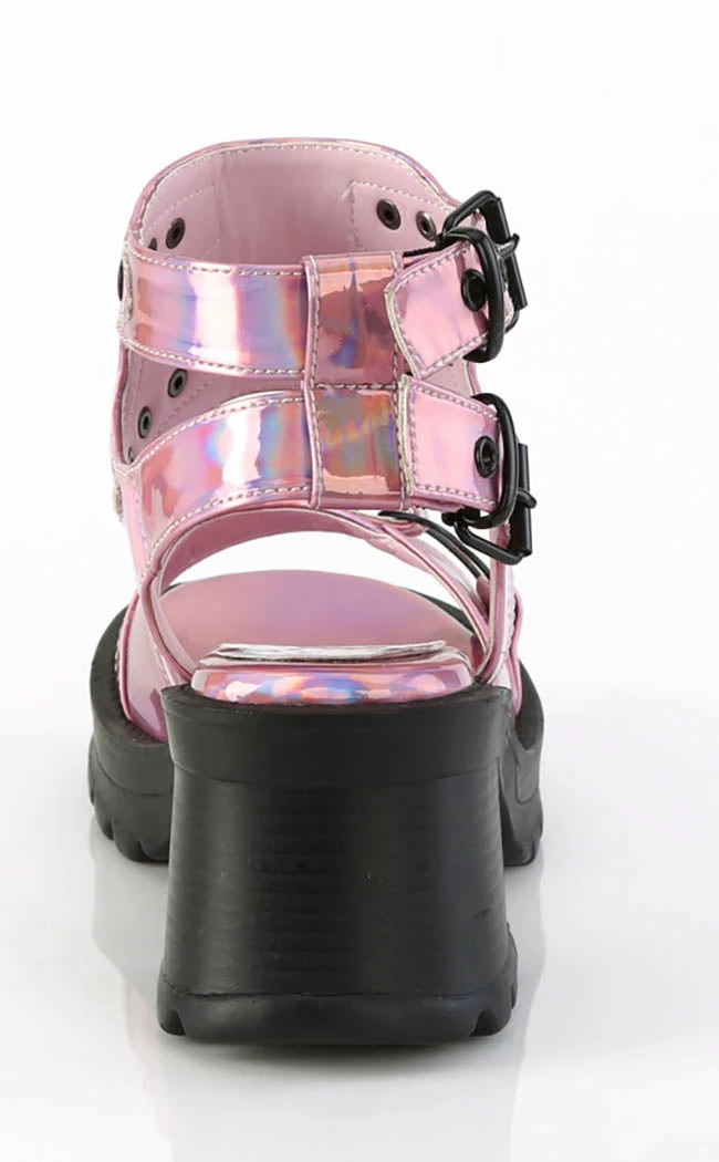 Demonia Shoes BRATTY-07 Pink Holo Chunky Heel Sandals 6 Demonia Shoes BRATTY-07 Pink Holo Chunky Heel Sandals